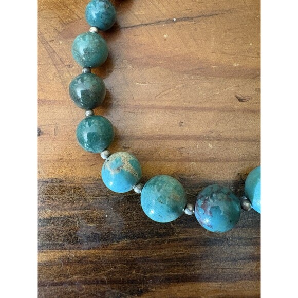 Vintage Faux Turquoise Blue Green Round Stone Bead Necklace 18” Southwest Navajo - Picture 8 of 10